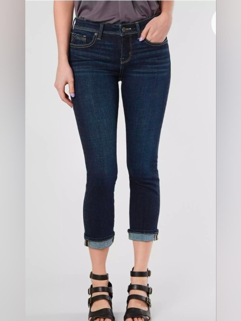 Women’s Buckle Black Denim Capris Dark Blue Wash Women's Size 28